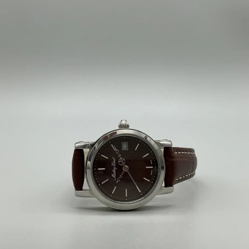 Mathey-Tissot D31186 Womens Watch 28mm Brown Dial Date Leather Swiss New Battery